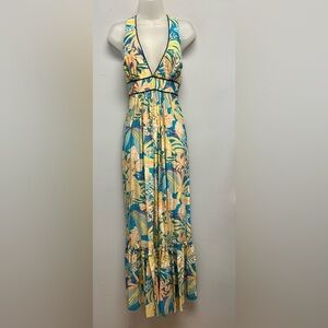 Anthropologie Corey Lynn Calter 100% Silk Floral Halter Maxi Dress Size 10